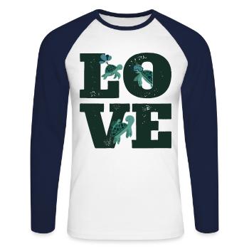 Sea Turtle Tortoise Love - Unisex Baseballshirt langarm - Weiß/Navy - Vorne - Nik (191cm)
