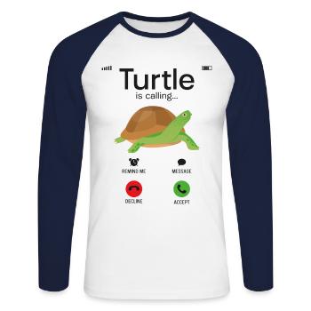 Sea Turtle Tortoise Phone Display - Unisex Long Sleeve Baseball T-Shirt - white/navy - Front - Nik (191cm)