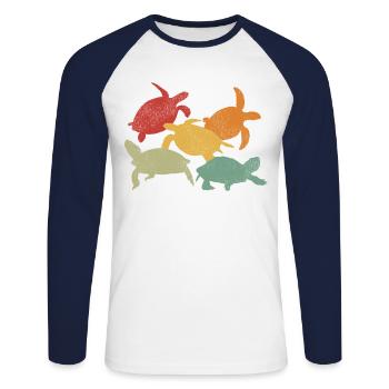 Sea Turtle Tortoise Retro Vintage - T-shirt baseball manches longues Homme - blanc/marine - Devant - Nik (191cm)