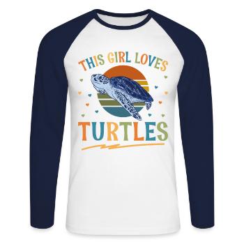 Sea Turtle Tortoise Retro Vintage - T-shirt baseball manches longues Homme - blanc/marine - Devant - Nik (191cm)