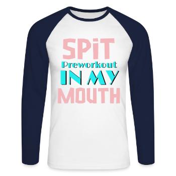 Spucken Pre-Workout In Meinen Mund Lustig Sarkastisch Fitnessstudio - Unisex Baseballshirt langarm - Weiß/Navy - Vorne - Nik (191cm)