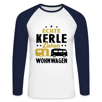 echte kerle ziehen wohnwagen - Unisex Baseballshirt langarm - Weiß/Navy - Vorne - Nik (191cm)