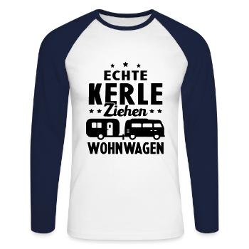 echte kerle ziehen wohnwagen - Unisex Baseballshirt langarm - Weiß/Navy - Vorne - Nik (191cm)