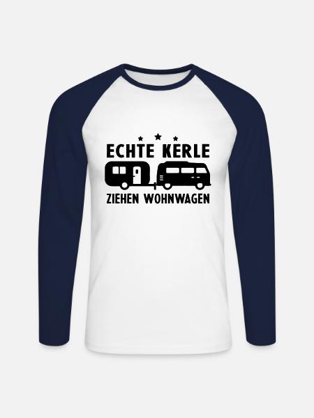 echte kerle ziehen wohnwagen - Unisex Baseballshirt langarm - Weiß/Navy