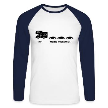 Wohnmobil Camper Lustige Sprüche Geschenke - Unisex Baseballshirt langarm - Weiß/Navy - Vorne - Nik (191cm)