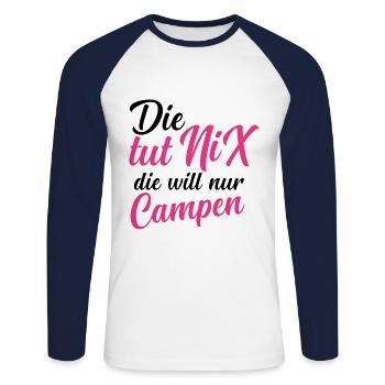 Die Will Nur Campen - Camper & Camping Wohnmobil - Unisex Baseballshirt langarm - Weiß/Navy - Vorne - Nik (191cm)
