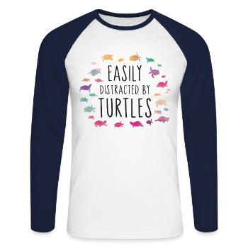 Sea Turtle Tortoise Easily - Unisex Baseballshirt langarm - Weiß/Navy - Vorne - Nik (191cm)
