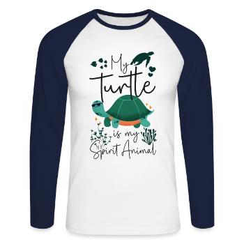 Sea Turtle Tortoise My Turtle Is - Unisex Long Sleeve Baseball T-Shirt - white/navy - Front - Nik (191cm)