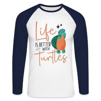 Sea Turtle Tortoise Life Is Better - Unisex Baseballshirt langarm - Weiß/Navy - Vorne - Nik (191cm)