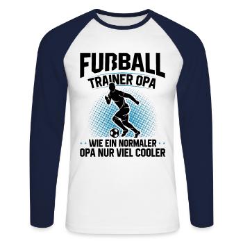 Fußball Trainer Opa Geschenkidee - Unisex Baseballshirt langarm - Weiß/Navy - Vorne - Nik (191cm)