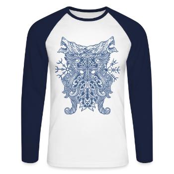 Odin Thor Viking Compas Vegvisir Runes Loups - T-shirt baseball manches longues Homme - blanc/marine - Devant - Nik (191cm)