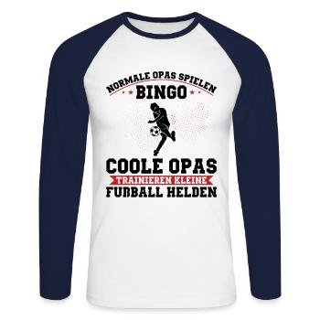 Fußball Opa Trainer Spruch Großvater Geschenkidee - Unisex Baseballshirt langarm - Weiß/Navy - Vorne - Nik (191cm)