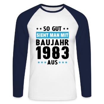 Geschenk Geburtstag 1983 Frau Mann Geschenkidee - Unisex Baseballshirt langarm - Weiß/Navy - Vorne - Nik (191cm)