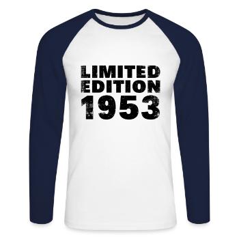 Limitierte Auflage 1953 - Unisex Baseballshirt langarm - Weiß/Navy - Vorne - Nik (191cm)