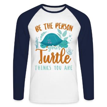 Sea Turtle Tortoise Be The Person - Unisex Baseballshirt langarm - Weiß/Navy - Vorne - Nik (191cm)