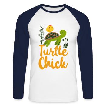 Sea Turtle Tortoise Chicken Turtle - Unisex Baseballshirt langarm - Weiß/Navy - Vorne - Nik (191cm)