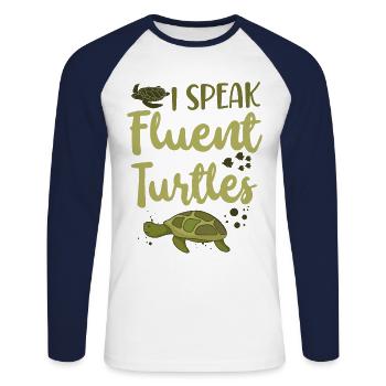 Sea Turtle Tortoise I Speak Fluent - Unisex Baseballshirt langarm - Weiß/Navy - Vorne - Nik (191cm)