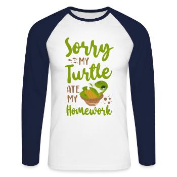 Sea Turtle Tortoise Sorry My - Unisex Long Sleeve Baseball T-Shirt - white/navy - Front - Nik (191cm)