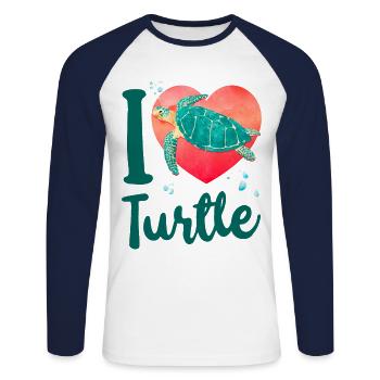 Sea Turtle Tortoise Heart I Love - Unisex Baseballshirt langarm - Weiß/Navy - Vorne - Nik (191cm)