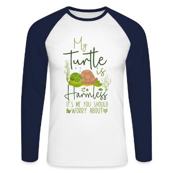 Sea Turtle Tortoise My Turtle Is - Unisex Long Sleeve Baseball T-Shirt - white/navy - Front - Nik (191cm)