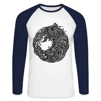 Le Corbeau Viking d’Odin - Hugin et Munin Design - T-shirt baseball manches longues Homme - blanc/marine - Devant - Nik (191cm)