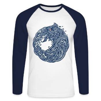 Wikinger Rabe Hugin Munin Keltische Knoten Runen - Unisex Baseballshirt langarm - Weiß/Navy - Vorne - Nik (191cm)