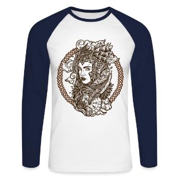 Wikinger Frau Schildmaid Walküre Kriegerin - Unisex Baseballshirt langarm - Weiß/Navy - Vorne - Nik (191cm)