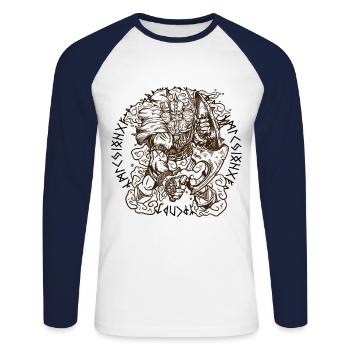 Wikinger Axt & Keltische Runen Kreis Design - Unisex Baseballshirt langarm - Weiß/Navy - Vorne - Nik (191cm)