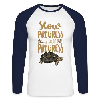 Sea Turtle Tortoise Slow Progress - Unisex Baseballshirt langarm - Weiß/Navy - Vorne - Nik (191cm)