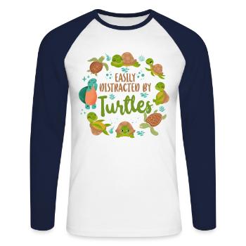 Sea Turtle Tortoise Easily - Unisex Baseballshirt langarm - Weiß/Navy - Vorne - Nik (191cm)