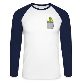 Sea Turtle Tortoise Pocket - Unisex Baseballshirt langarm - Weiß/Navy - Vorne - Nik (191cm)