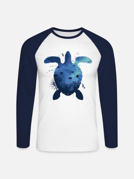 Sea Turtle Tortoise - Unisex Long Sleeve Baseball T-Shirt - white/navy