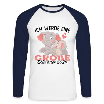 Ich Werde eine Große Schwester 2024 - Unisex Baseballshirt langarm - Weiß/Navy - Vorne - Nik (191cm)