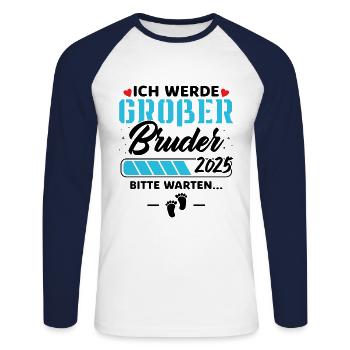 Ich werde Großer Bruder 2025 - Unisex Baseballshirt langarm - Weiß/Navy - Vorne - Nik (191cm)