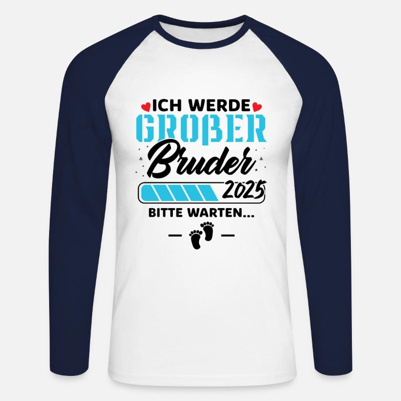 Ich werde Großer Bruder 2025 - Unisex Baseballshirt langarm - Weiß/Navy