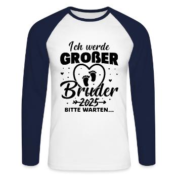 Ich werde Großer Bruder 2025 - Unisex Baseballshirt langarm - Weiß/Navy - Vorne - Nik (191cm)