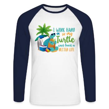 Sea Turtle Tortoise I Work Hard So - Unisex Baseballshirt langarm - Weiß/Navy - Vorne - Nik (191cm)