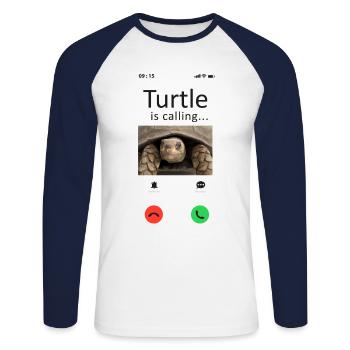 Sea Turtle Tortoise Phone Display - Unisex Long Sleeve Baseball T-Shirt - white/navy - Front - Nik (191cm)