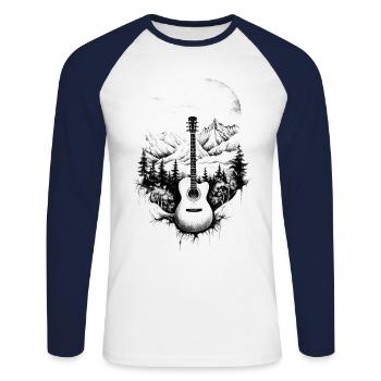 Guitare acoustique Paysage Guitariste Cadeau - T-shirt baseball manches longues Homme - blanc/marine - Devant - Nik (191cm)