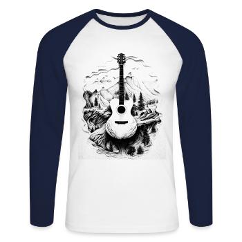 Guitare Paysage Instrument Guitariste Cadeau - T-shirt baseball manches longues Homme - blanc/marine - Devant - Nik (191cm)