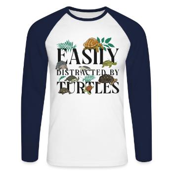 Sea Turtle Tortoise Easily - Unisex Baseballshirt langarm - Weiß/Navy - Vorne - Nik (191cm)