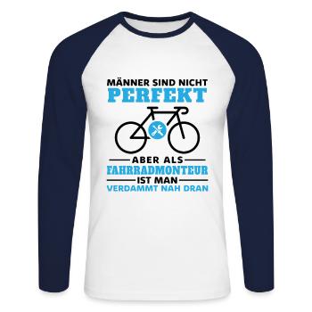 Fahrradwerkstatt Fahrradmonteur Fahrrad - Unisex Baseballshirt langarm - Weiß/Navy - Vorne - Nik (191cm)