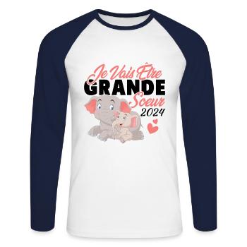 Je Vais Être Grande Sœur 2024, Annonce Grossesse - T-shirt baseball manches longues Homme - blanc/marine - Devant - Nik (191cm)