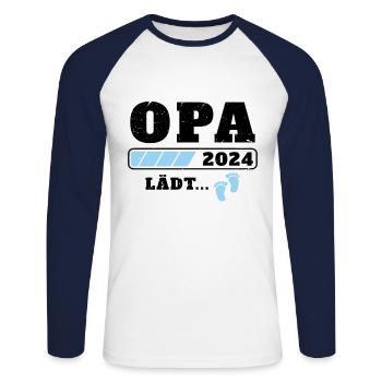 Opa 2024 lädt Schwangerschaftsankündigung ein - Unisex Baseballshirt langarm - Weiß/Navy - Vorne - Nik (191cm)