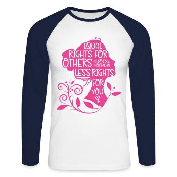 Feminist Equal Rights For Others - Unisex Baseballshirt langarm - Weiß/Navy - Vorne - Nik (191cm)