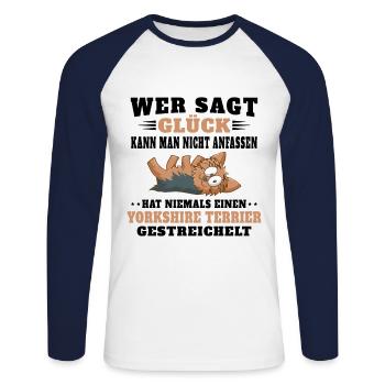 Yorkshire Terrier Züchter Hunde Yorkshire Terrier - Unisex Baseballshirt langarm - Weiß/Navy - Vorne - Nik (191cm)