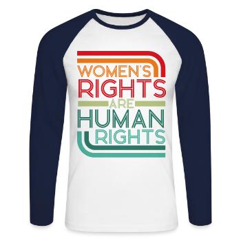 Feminist Retro Women's Rights Are - Unisex Baseballshirt langarm - Weiß/Navy - Vorne - Nik (191cm)