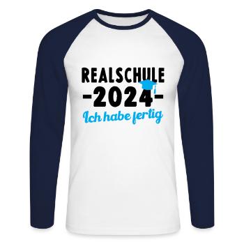 RealSCHOOL 2024 Ich habe fertig Graduierung - Unisex Baseballshirt langarm - Weiß/Navy - Vorne - Nik (191cm)