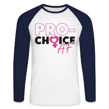 Féministe Pro-Choice Af - T-shirt baseball manches longues Homme - blanc/marine - Devant - Nik (191cm)