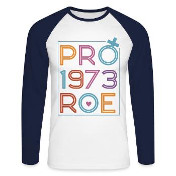 Féministe Pro 1973 Roe - T-shirt baseball manches longues Homme - blanc/marine - Devant - Nik (191cm)